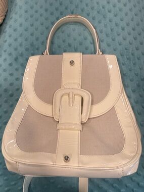 Calvin Klein Collection Cream Patent-Trim Top-Handle Satchel